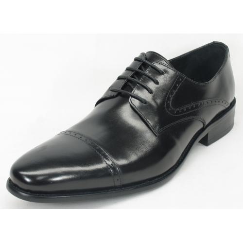 Carrucci Black Genuine Calf Skin Leather Oxford Shoes KS099-720